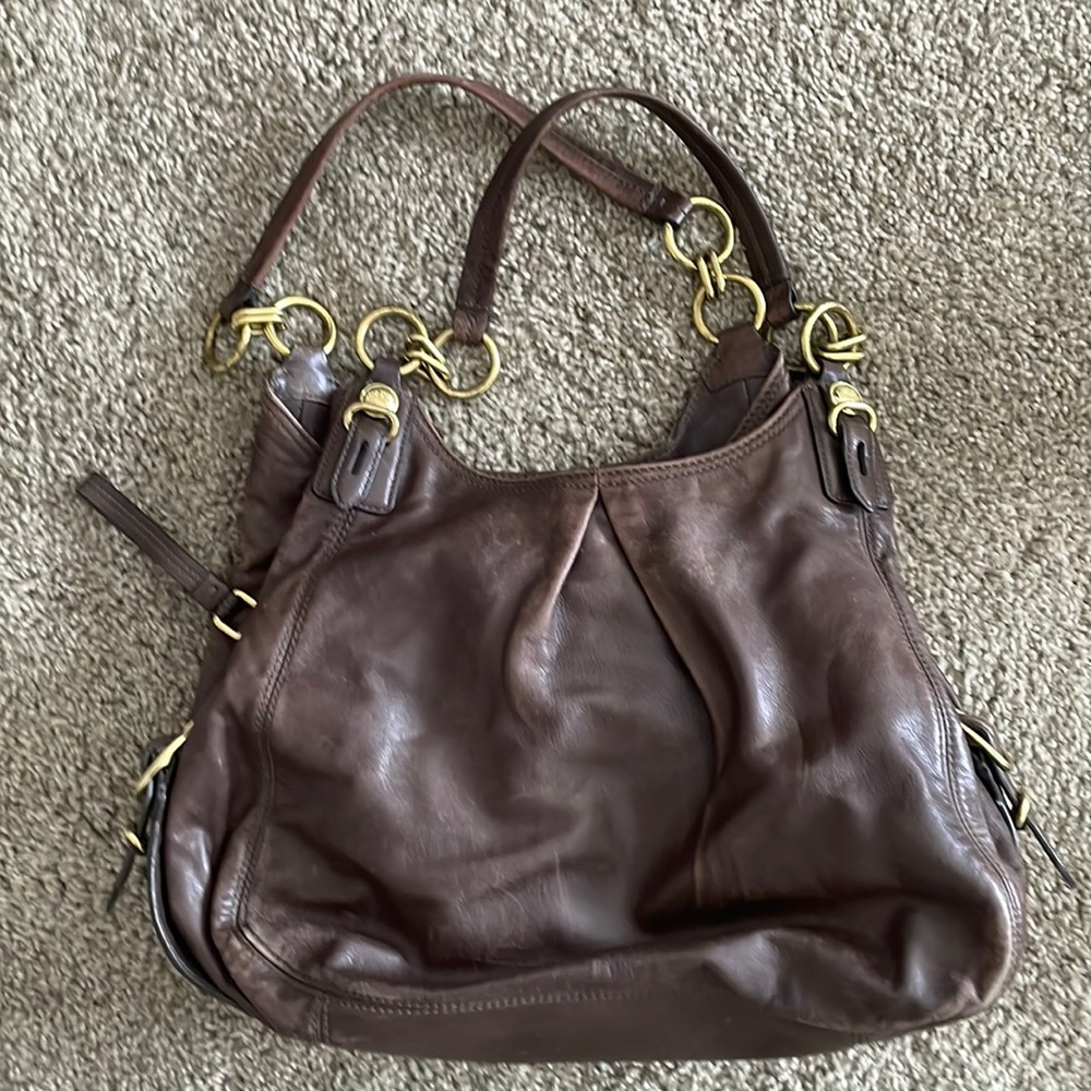 COACH-15742 Madison Maggie Mia Leather Shoulder Bag Brown Hobo 3 Comp. Carry All